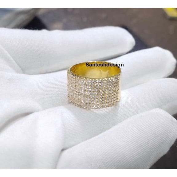 Cigar Band Diamond Ring, 925 Sterling Silver, Silver