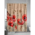 thumbnail image 5 of Retro Red Shower Curtain, Poppy Plant Flower Butterfly Pattern Waterproof Shower Curtain Set with 12 Hooks Lightweight Washable Fabric Shower Curtains for Bathroom 72x78 Inches, 5 of 6