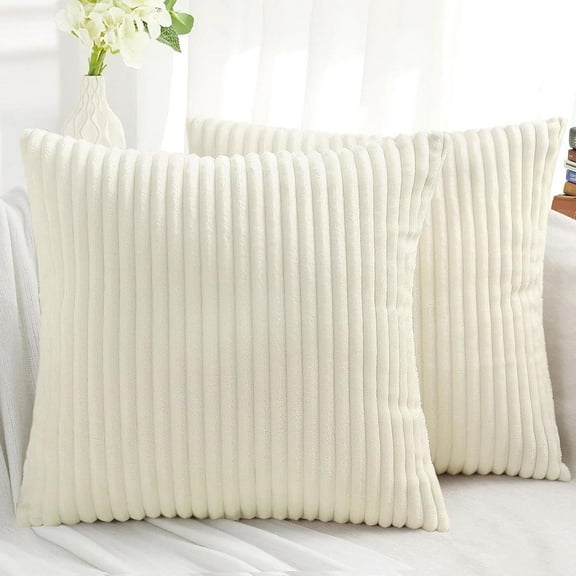 Decorative Flannel Pillow Covers 18x18 2 Pack, Double-Sided Soft Plush Throw Pillow Cases for Fall Living Room Sofa Couch Decor, Cream White