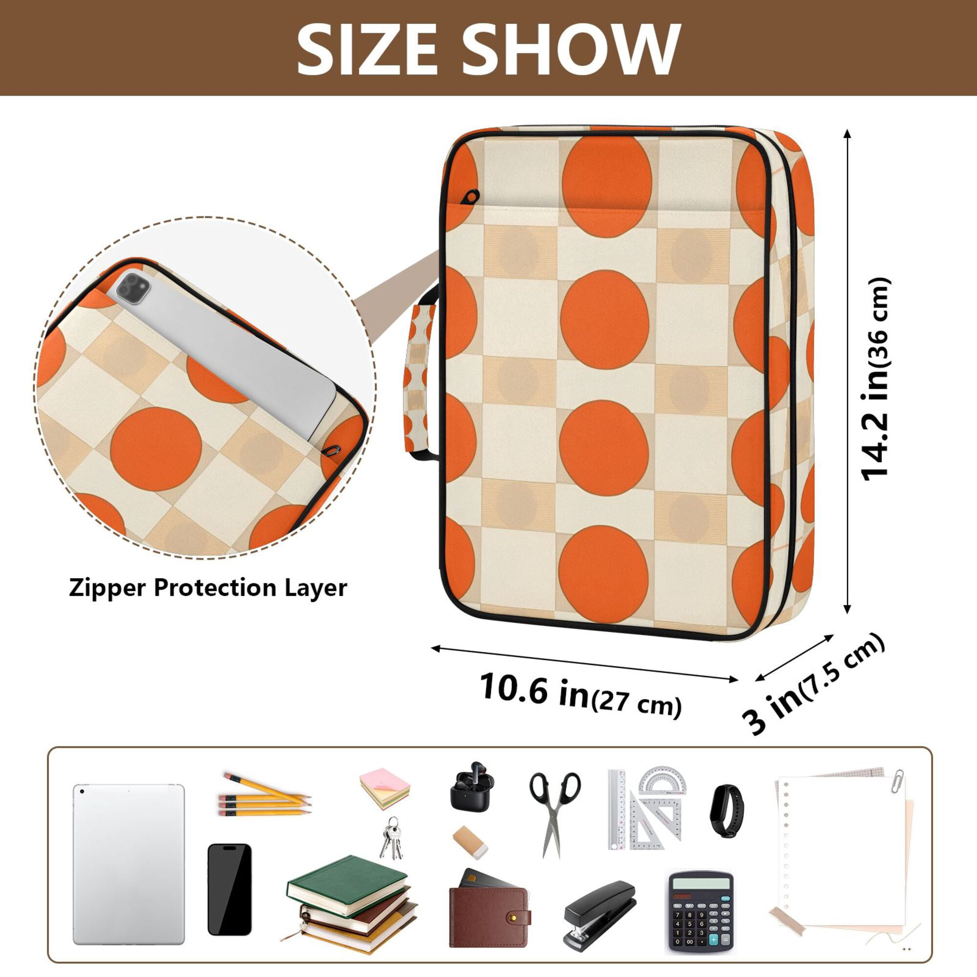 FORMRS Accordion File Folder A4 Size 7-Pocket Expanding Document Organizer Bag with 3 Ring Binder, Orange Geometric Circles