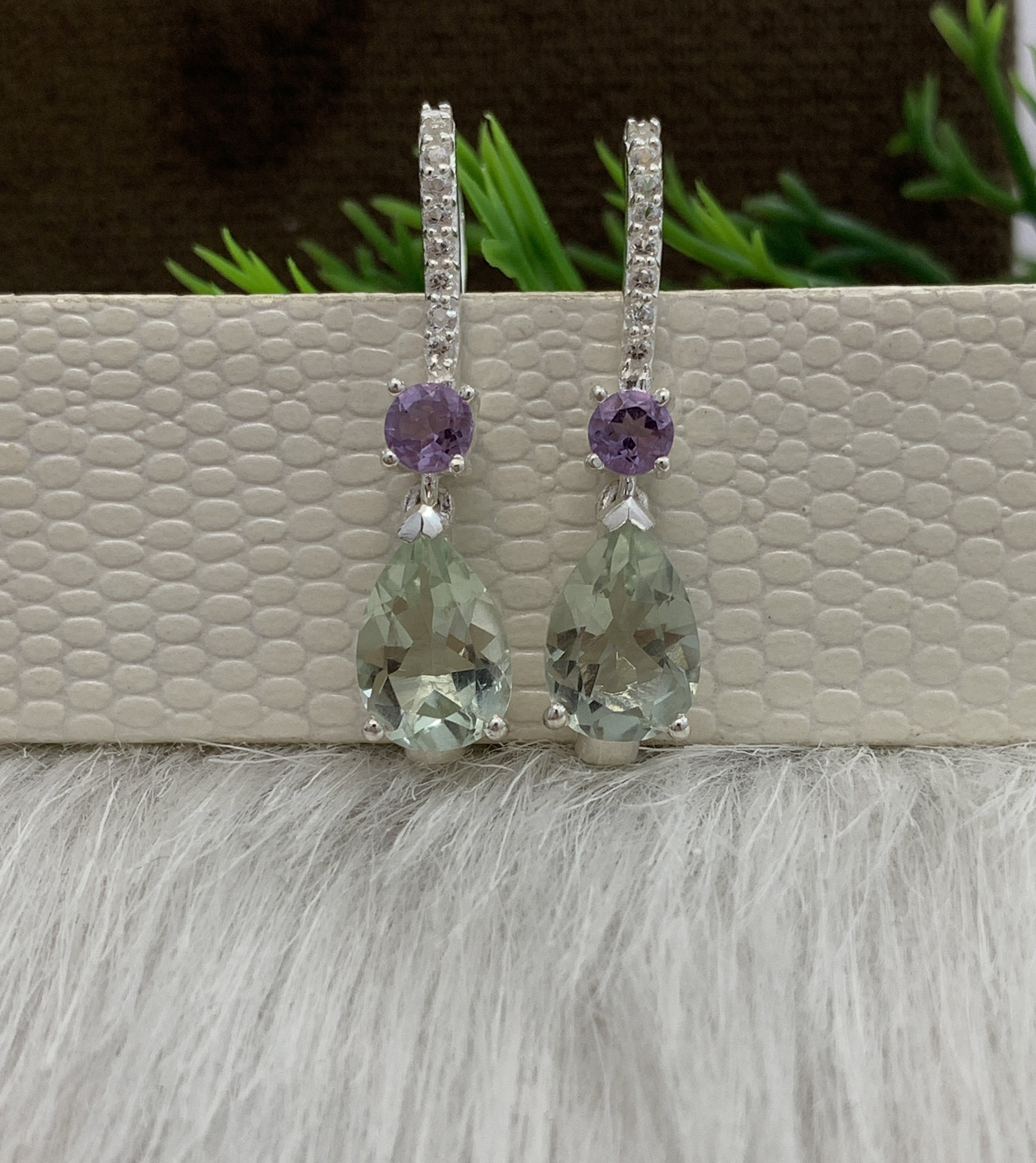 Art Deco Green Amethyst-Prasiolite Dangle/Drop Earrings - 925 Sterling Silver Dangle Earrings - Birthstone Earrings - Gemstone Earrings for Women