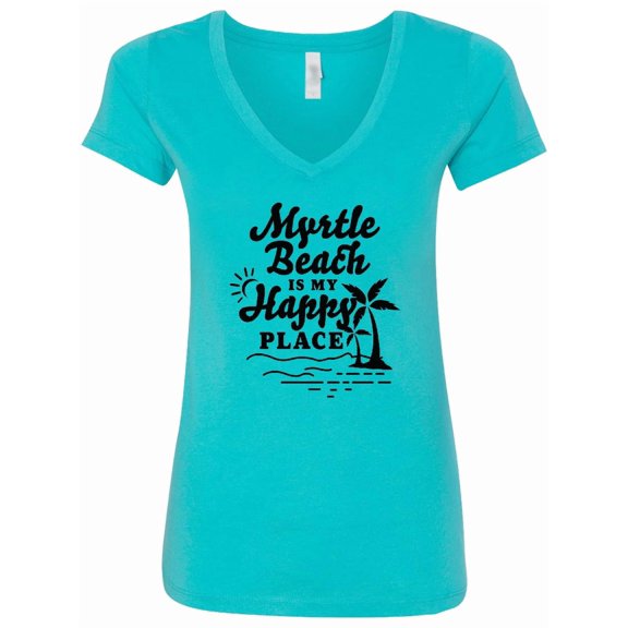 Inktastic Myrtle Beach is My Happy Place with Palm Trees Women's V-Neck T-Shirt