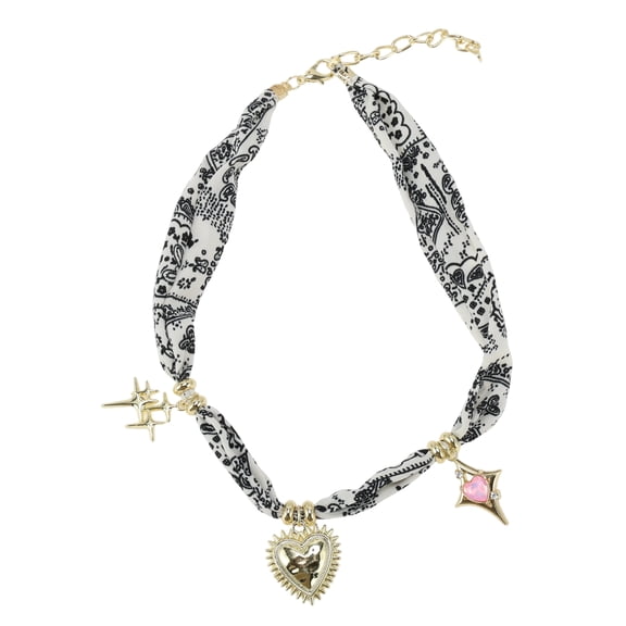 Unique Bargains 1 Pc Stylish Scarf Necklace with Charm Adjustable Tie Statement Choker for Women Black White