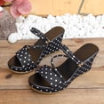 thumbnail image 5 of hoksml Women Open Toe Wedge Slide Sandals, Polka Dot Canvas Upper Fixed Double Strap Slip On Platform Sandals, 5 of 9