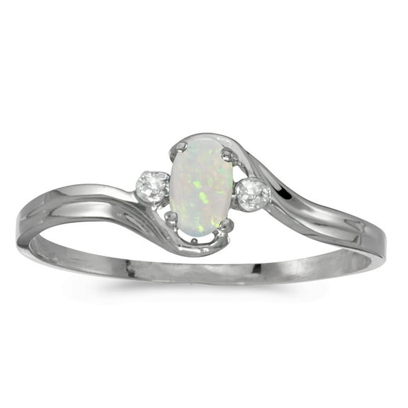 14k White Gold Oval Opal And Diamond Ring