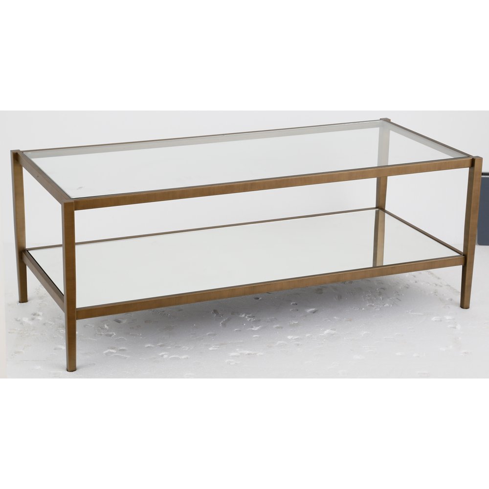 2Tier Rectangular Modern Coffee Table, Glass Cocktail Table with Open