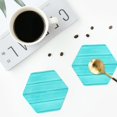 thumbnail image 4 of Honeii Turquoise Wooden Print Leather Coaster Set of 4, Ideal for Safeguarding Your Furniture from Drinks Spills and Effortless Cleanup-Hexagon, 4 of 6