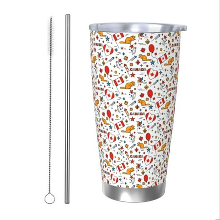 

Salouo Canada Day Print 20oz Tumbler with Lid Stainless Steel Vacuum Insulated Tumbler Durable Insulated Coffee Mug Thermal Cup with Splash Proof Sliding Lid-Straw Two-piece Set
