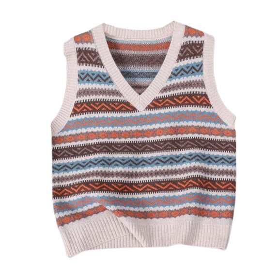 Christmas Sweaters for Women Knit Sweater Vest Retro Collar Striped Pullover Sleeveless Top For Casual Wear And Layering Fashion Outfit Ugly Christmas Sweaters