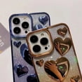 thumbnail image 5 of Compatible with iPhone 14 Pro Max Bling Case Glitter 3D Love Heart Electroplating Glossy Gradient Shiny Clear Cute Luxury Fashion Unique Shockproof Protection Cover for Women Girls Blue, 5 of 8