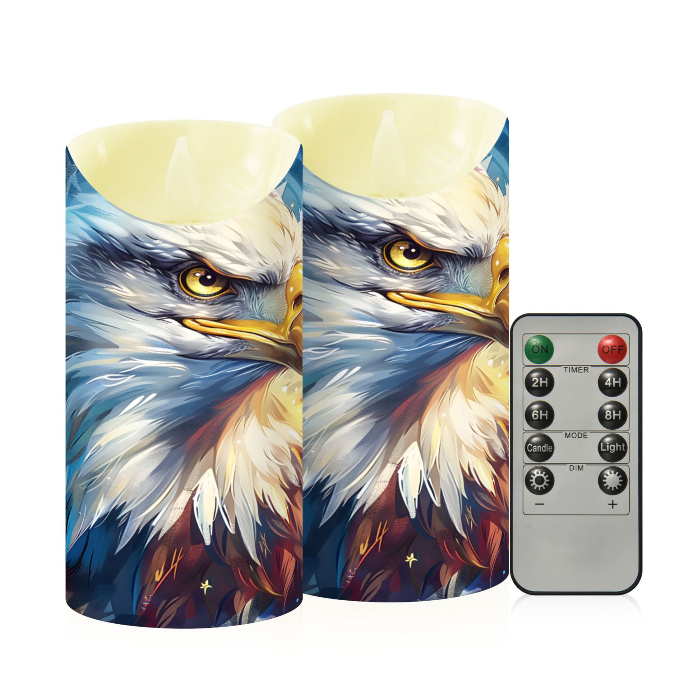 Eagle American Flag Flameless Candles 2 PCS with Remote Realistic Moving Flame LED Tapered Pillar Set for Home Decor
