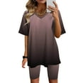 thumbnail image 2 of Fheaev 2 Piece Outfits For Women Pants Sets Plus Size Gradient Two Piece Suit V-Neck Blouses Top Short Sleeve Sport T Shirt Pants Biker Short Workout Jogger Sets, 2 of 4