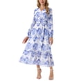 thumbnail image 1 of INSPIRE CHIC Vestidos de Chifón para Mujeres con Mangas Largas Semi Transparentes, Vestido Bohemio Floral con Volantes y Bolsillo Blanco M, 1 of 6