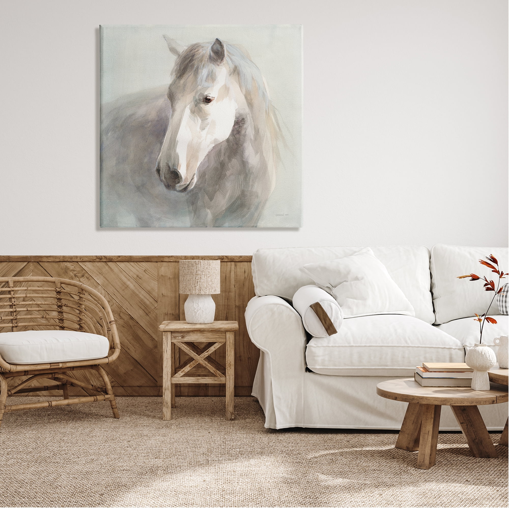 Stupell Industries White Horse Painting Animals & Insects Painting Gallery Wrapped Canvas Print Wall Art, 36 x 36