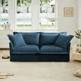 thumbnail image 3 of Deep Seat 2 Seater Sofa Couch, Chenille Loveseat Sofa with Slip-cover and Pillows, Upholstered Comfy Couch with Back Cushion, Mid Century Sleeper Sofa Chair for Living Room, Apartment, Blue, 3 of 7