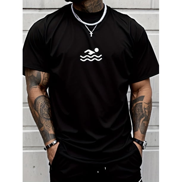 Men's Casual Swim Print T-Shirt - Breathable Polyester, Crew Neck, Short Sleeve, Machine Washable - Perfect for All Seasons Tee For Adult, Men, Women, Teen, Teenager, Adolescent,Youth