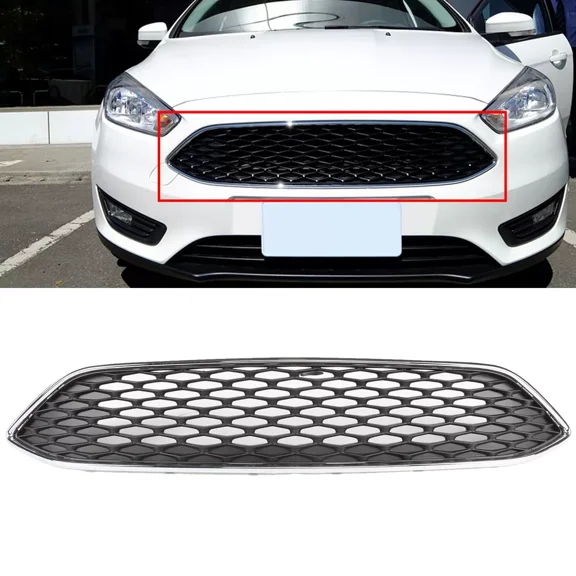 Fit 2015-2018 Ford Focus Front Upper Painted Black Mesh Grille Grill