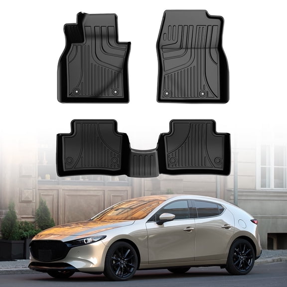 IKABEVEM Floor Mats Compatible with Mazda 3 2025 2024 2023 2022 2021 2020 2019(Only Fits Sedan Models) All Weather Protection TPE Floor Liners Front & Rear Row Full Set Accessories - Black