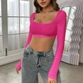 thumbnail image 5 of WCJM Ribbed Knit Long Sleeve Square Neck Top Women Slim Fitted Crop Casual Fall Y2K Fashion Women's Long Sleeve T-Shirt, 5 of 7