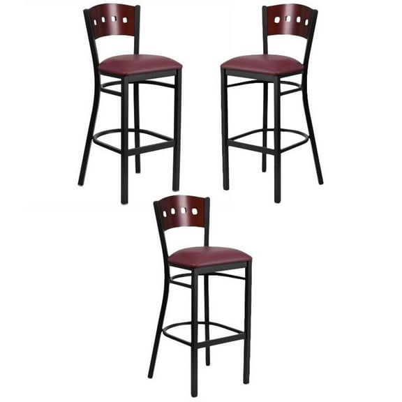 Home Square Hercules 32" Bar Stool in Mahogany and Burgundy - Set of 3
