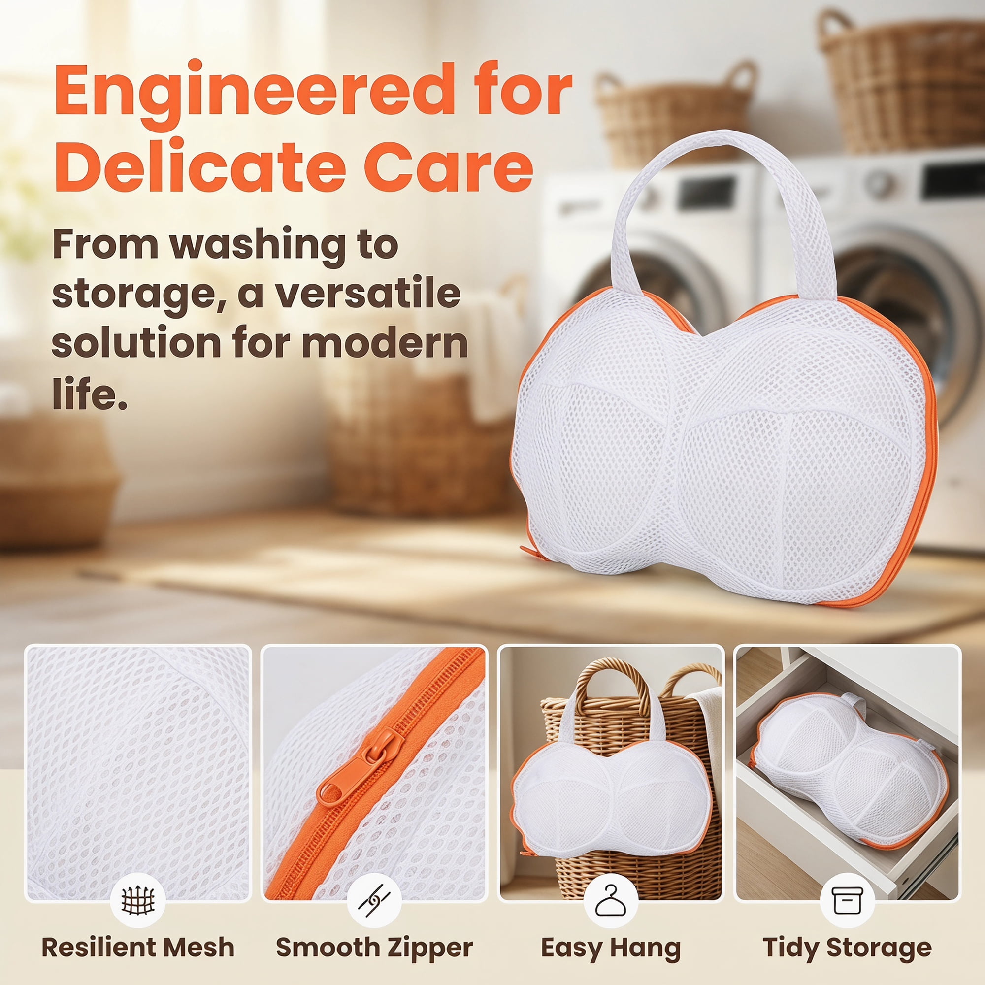 Unique Bargains Bra Laundry Bag, Mesh Lingerie Wash Bags for Zippered Fine Mesh Orange 12.8"x8.3"