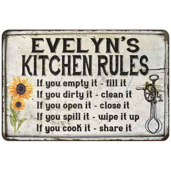 Evelyn's Kitchen Rules Chic Sign Vintage Decor 8x12 Metal Sign 108120032060