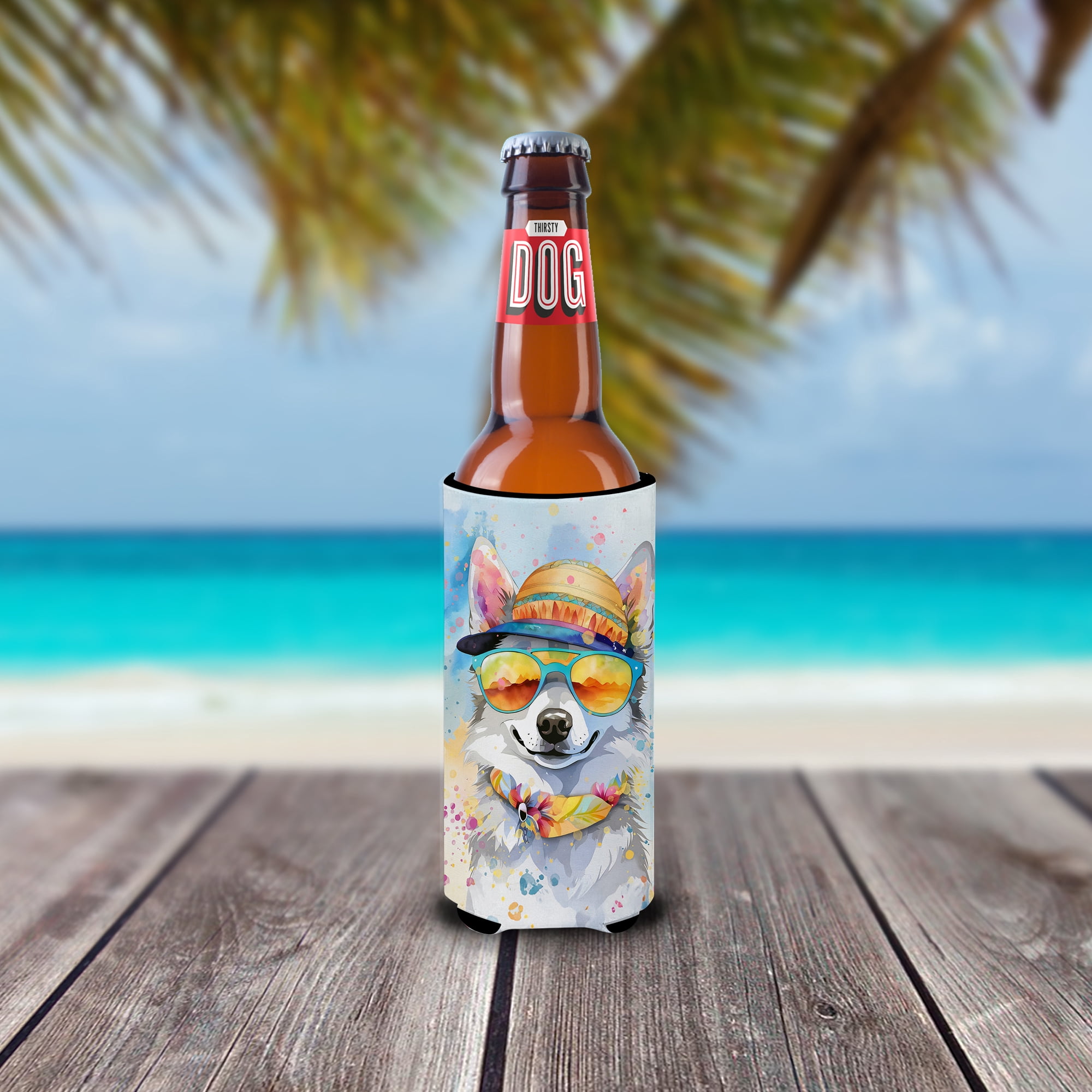 Alaskan Klee Kai Hippie Dawg Hugger for Ultra Slim Cans 4 in x 6.5 in