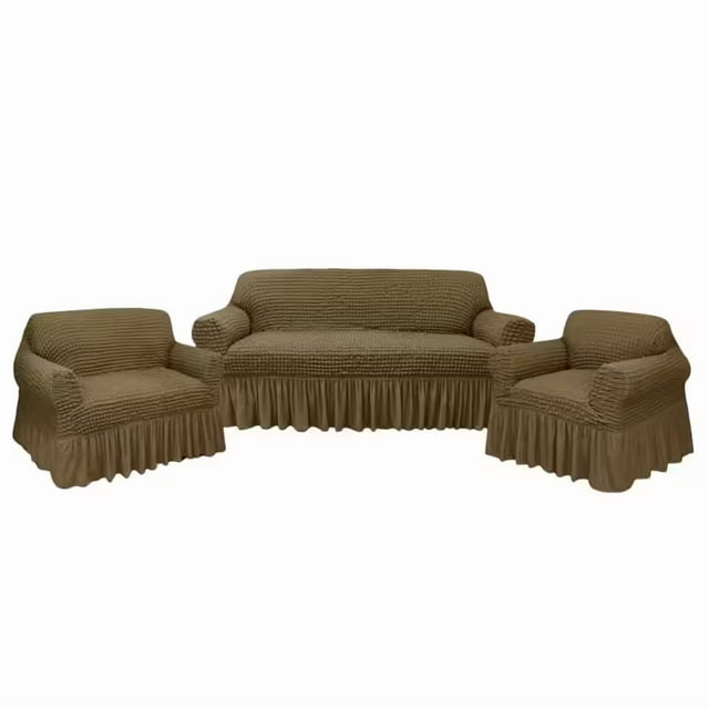Cubre Sala Bubble Con Falda De Olan Fundas Protector Stretch 3 Set taupe
