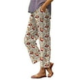thumbnail image 2 of Dorinao Summer Linen Pants for Women Wide Leg Boho Pants Loose Palazzo Pants Floral Pants with and Pockets, Khaki Women Blendingpants, 3XL, 2 of 3