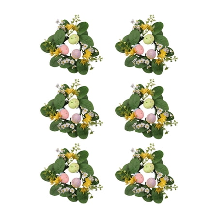 6Pcs Easter Egg Candle Ring Wreaths Artificial Spring Egg & Floral Candle Holder Garland Pastel Easter Table Centerpiece Decoration for Home Kitchen Dining Table Holiday Spring Décor