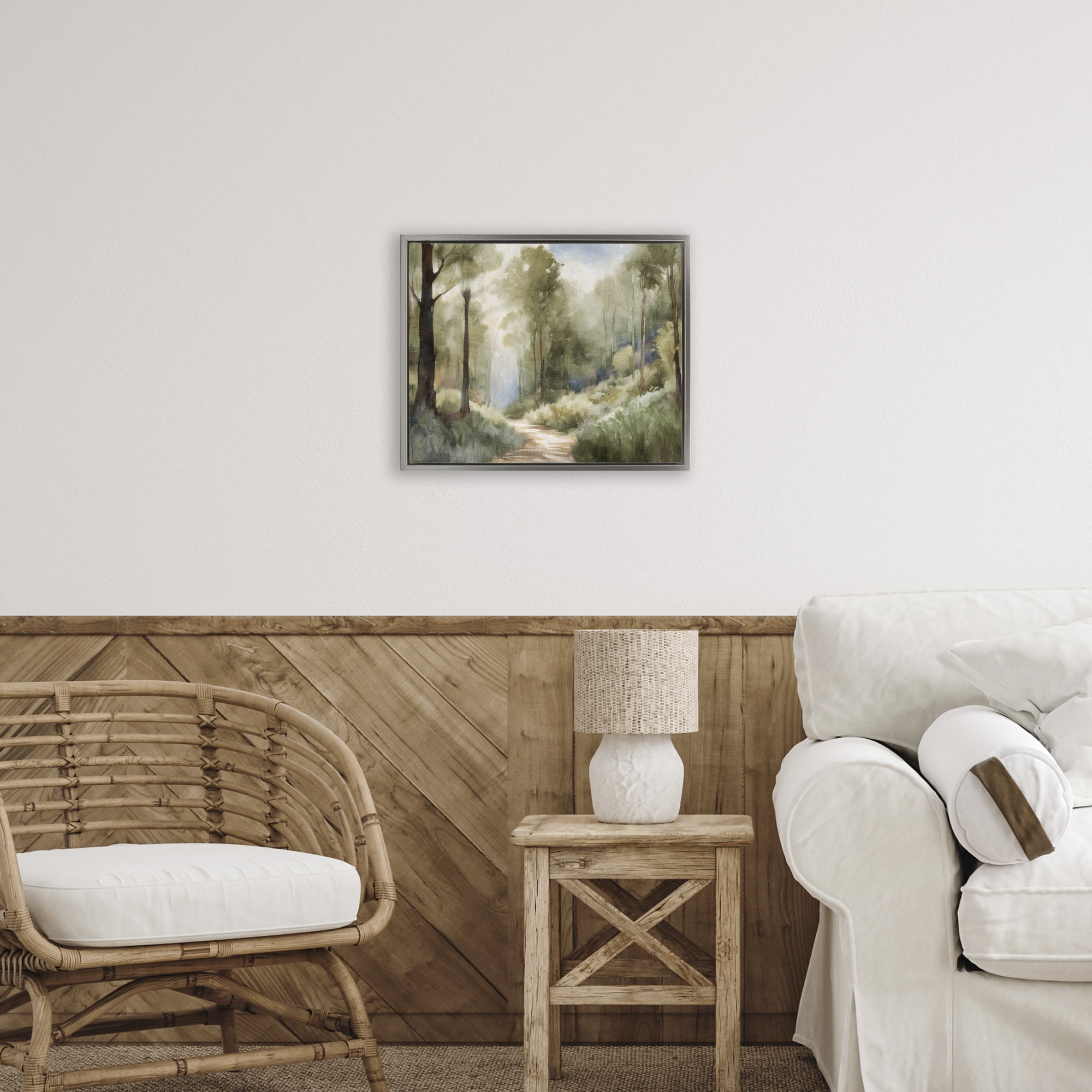 Hazy Atmospheric Walk Gray Framed Floater Canvas Wall Art, design by Kim Allen