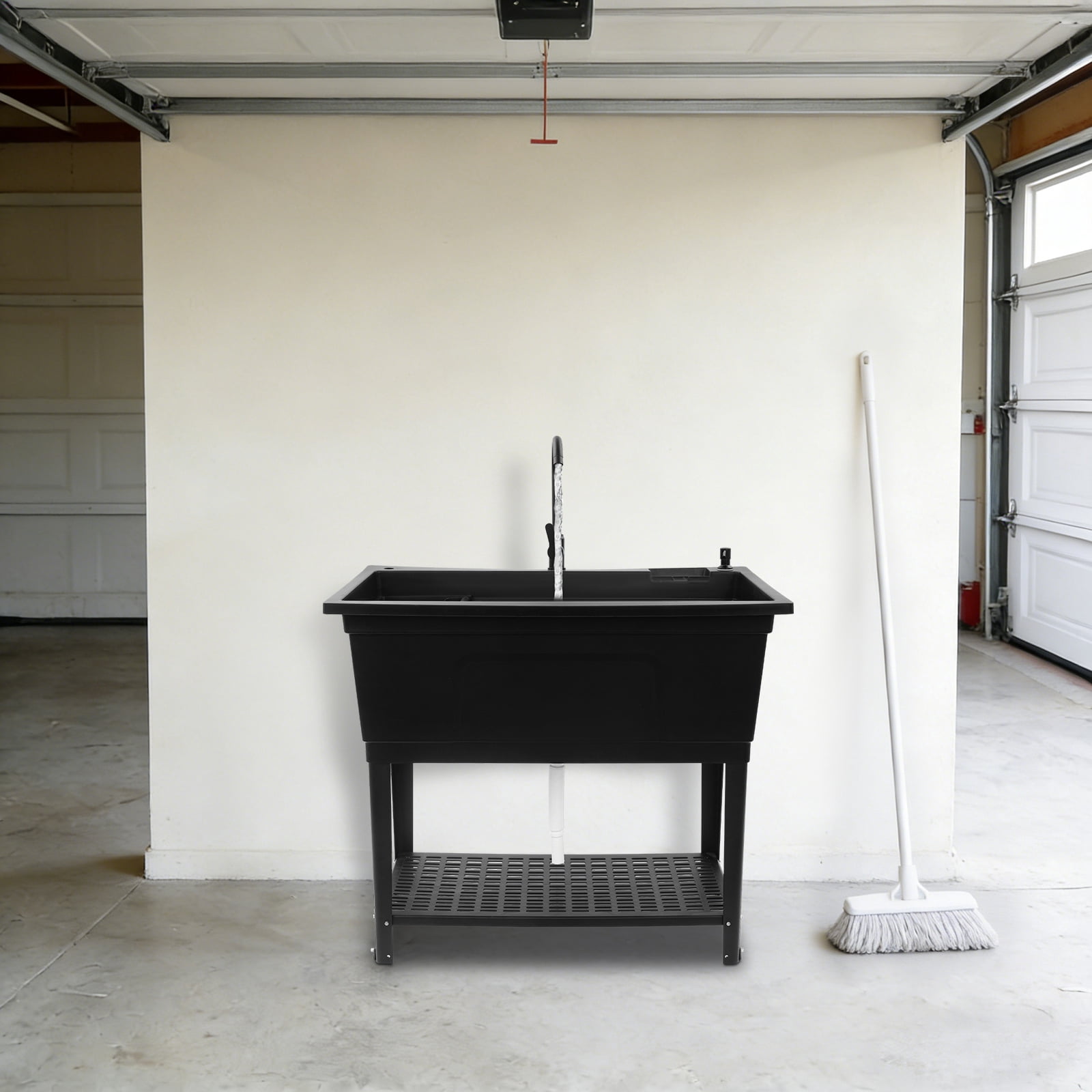 Black PP Kitchen Sink 101.4x60x38cm Independent Heavy-Duty Sink Household Multifunctional Drain Basin