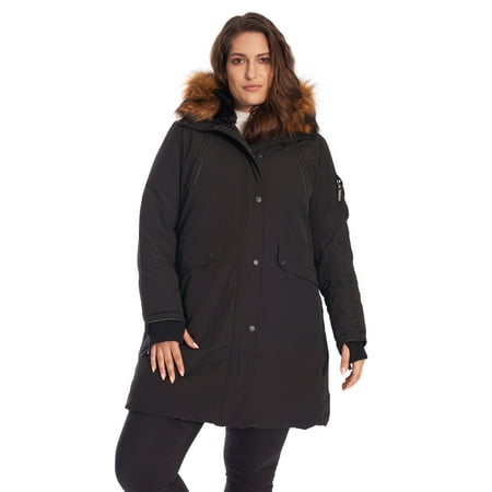 Alpine North, Laurentian Plus - Women's Vegan Down Long Parka Jacket (Plus Size) - Water Repellent, Windproof, Warm Insulated Winter Coat with Faux Fur Hood