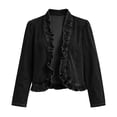 thumbnail image 5 of Oksale Women's Ruffled Denim Jackets Trendy Open Front Crop Cardigan Cozy Long Sleeve Jean Jacket Fall Going Out Tops Black L, 5 of 9