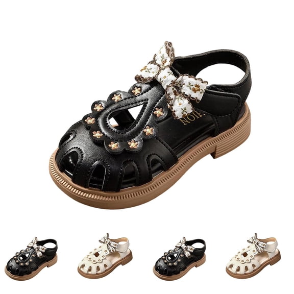 Viluyesy Girls Casual Spring Summer Sandals Soft Sole Closed Toe Princess Style Sandals for Toddlers and Kids Black Size 11 M