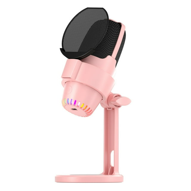 Graflsoa Microphone à Condensateur USB M9 RGB Rose avec Réduction du Bruit, Filtre Anti-Pop et Mise en Silencieux à une Touche pour PC, Mobile et Jeux - Branchez et Utilisez pour le Diffusion en Continu, les Réunions et l'Enregistrement