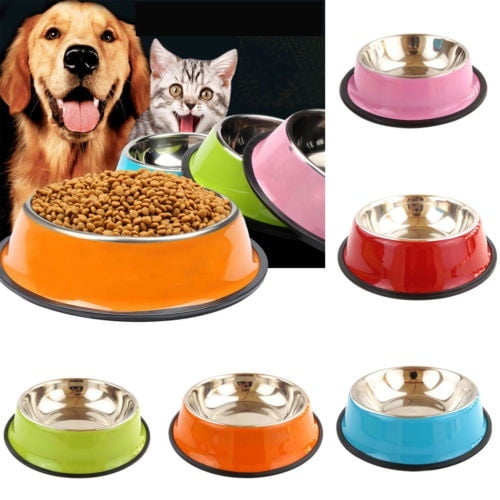 Pets Dog Cat Puppy Anti Skid Stainless Steel Travel Feeding Food