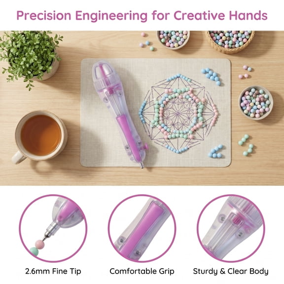 Fuse Bead Pen, Large Capacity Transparent Bead Dispenser, Easy Press Fast Beading Tool, Creative DIY Bead Art Project Pen for Kids Fun Indoor Creative Games, 1pc Pink