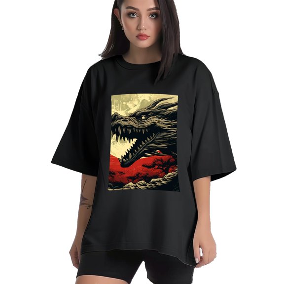 Plus Size Shirt for Women Black Tops for Women Short Sleeves Shirt for Women Dragon And Moon T Shirt Crewneck Shirt for Women XS