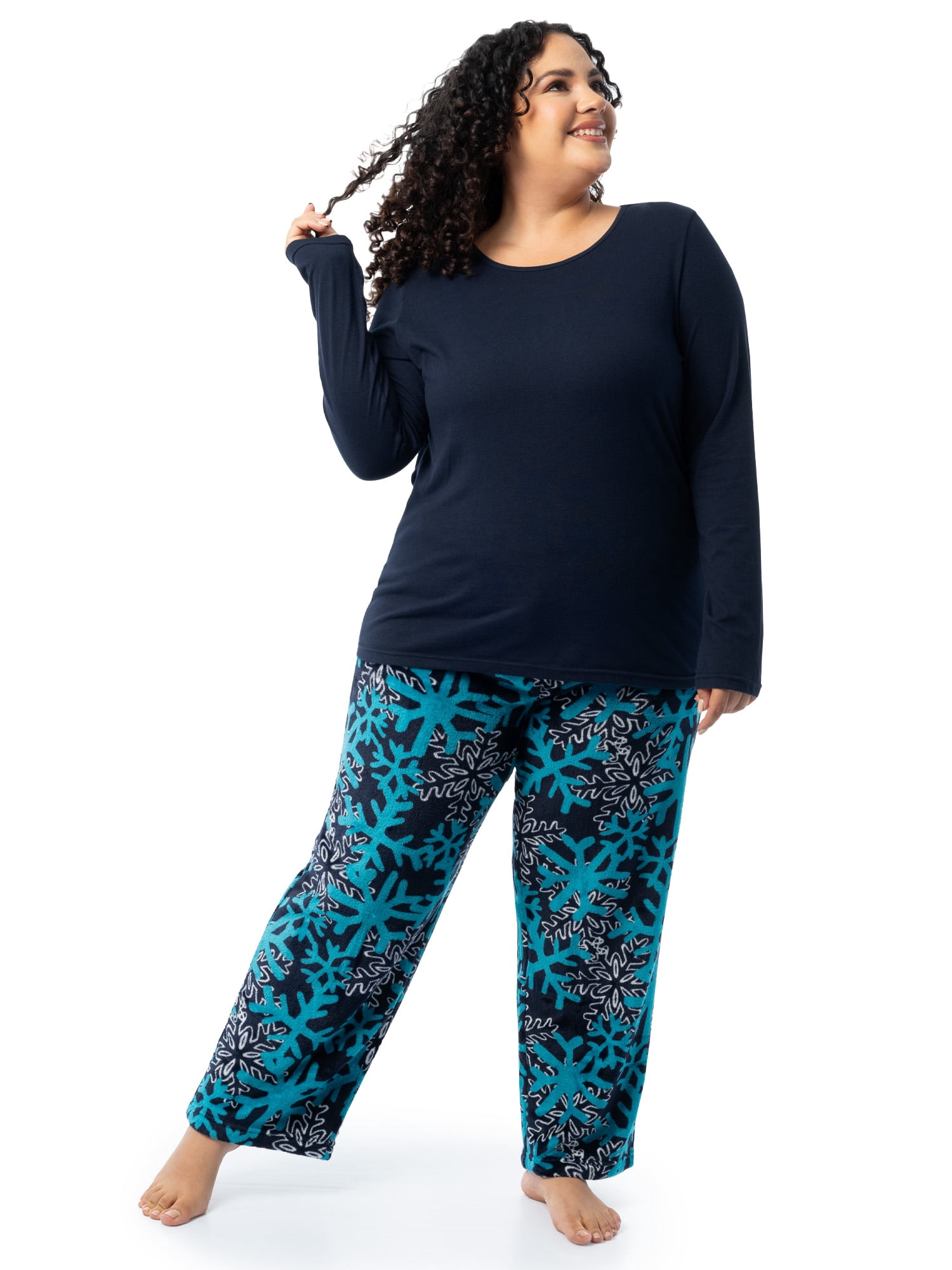 Fruit of the Loom Women's Beyond Soft Long Sleeve Top & Fleece Bottom Pajama Set, Sizes S-4X