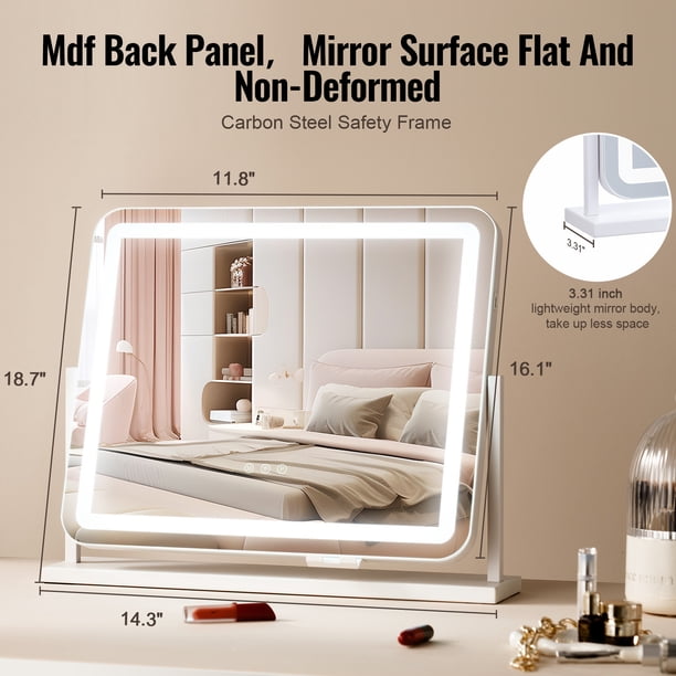 Miroir de maquillage lumineux, rechargeable par USB, 3 modes d'éclairage de couleur, luminosité réglable. | Leroy Merlin