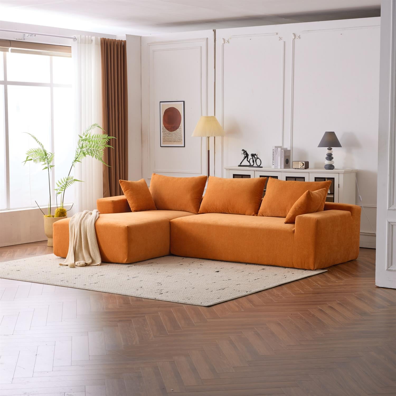Demi Bonn 108"x68" Extra-Deep Modular Cloud Sofa - 4-Person Chenille Sleeper Couch for Living Room Furniture, No Assembly Needed, Orange