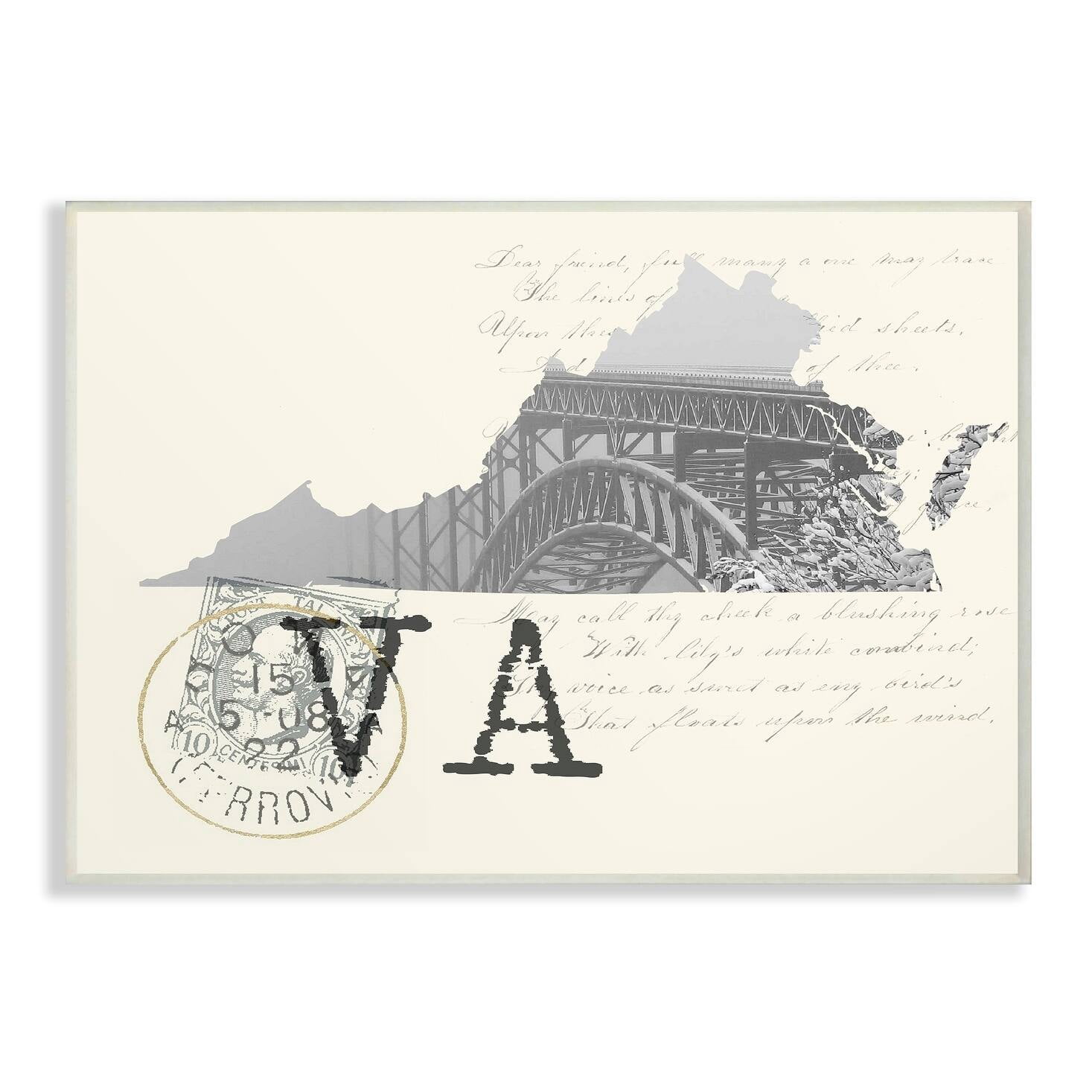 The Stupell Home Decor Virginia Black and White Photograph on Cream Paper Postcard Wall Plaque Art