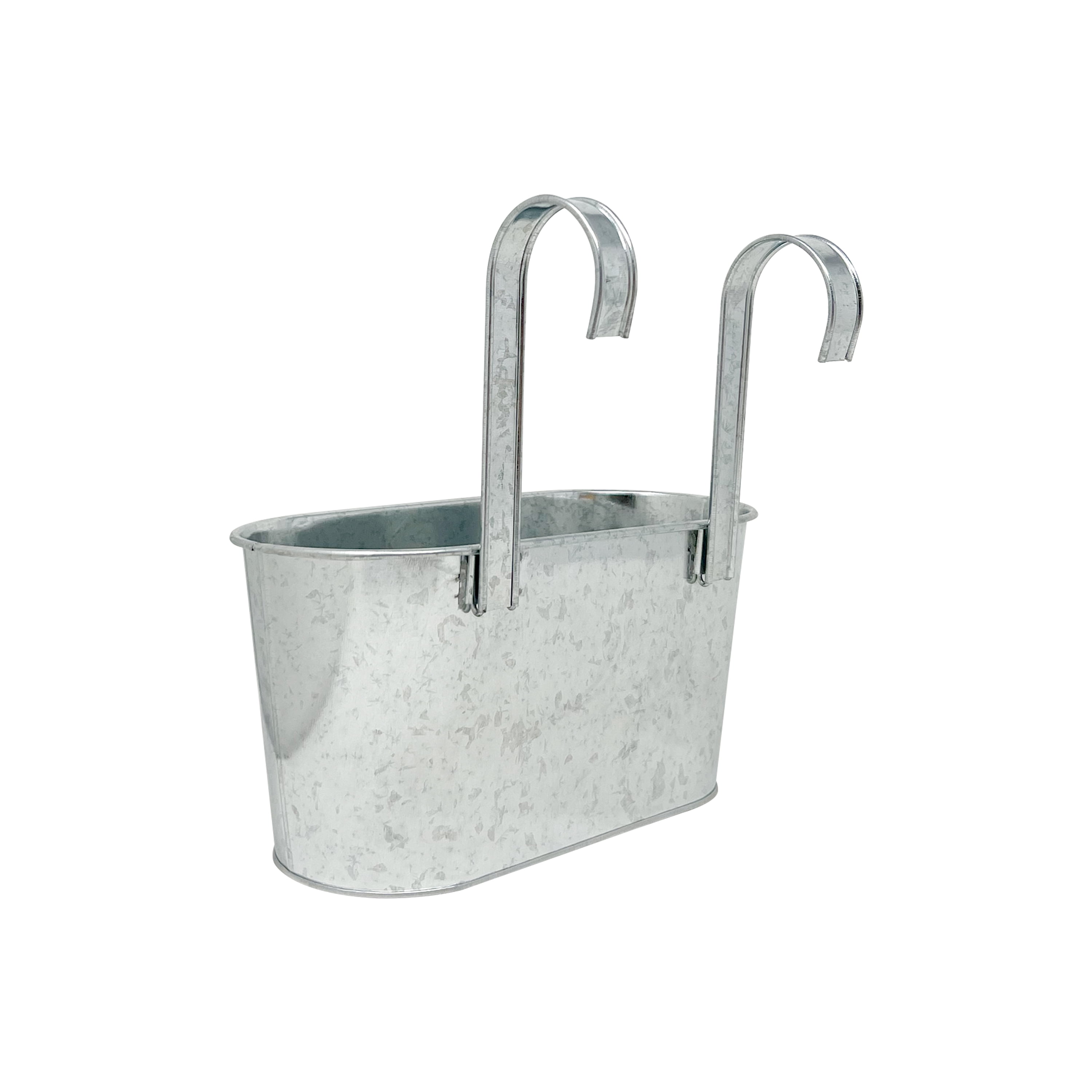 DaHo 4pc Oval Metal Railing Hanging Planter Hanging Flower Plant Pot, Bucket with Hook, Indoor or Outdoor, Garden, Patio, Decoration