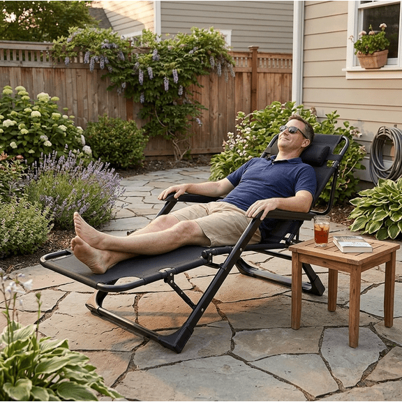 AISWORD Zero Gravity Folding Lounge Chair,Outdoor Patio Recliner with Adjustable Headrest,300 lbs Capacity Portable Lawn Patio Chair for Camping, Pool,Backyard,Black
