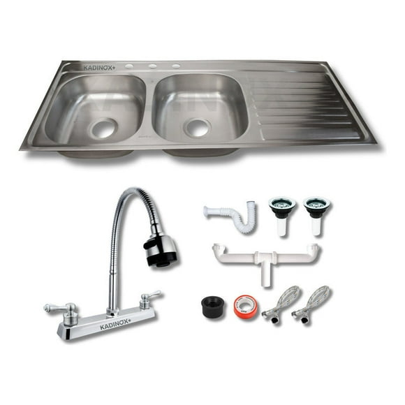 Fregadero Tarja Tina Doble Con Escurridor Acero Inox C/kit Flexible (Escurridor Derecho)