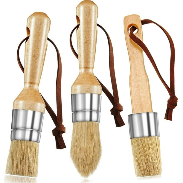 3 Pieces Chalk and Wax Paint Brushes Bristle Stencil Brushes for Wood
