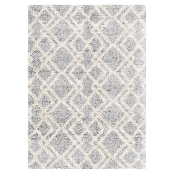 SAFAVIEH Berber Zachary Geometric Shag Area Rug, Grey/Cream, 5'3" x 7'6"