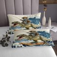 thumbnail image 3 of Erosebridal Cat Riding Dinosaur Coverlet Set King,Japanese style Bedding Set,Ocean Bedroom Decor,Ultra Soft,3 Pieces, 3 of 5