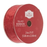 Holiday Time Red Glitter Lines Ribbon, 2" x 75'